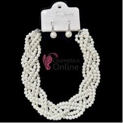 Colier cu cercei AS39LL Argintiu cu perle Ivoire sidefate din 6 siraguri